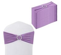 Weddecor Lilac Purple 15cm x 70cm Spandex Chair Bands Sash Tie Bow Elastic Bands with Buckle Slider for Wedding Party Chair Covers Decoration Events Supplies (Pack of 50)