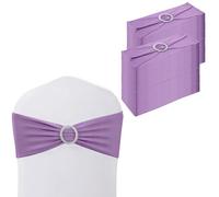 Weddecor Lilac Purple 15cm x 70cm Spandex Chair Bands Sash Tie Bow Elastic Bands with Buckle Slider for Wedding Party Chair Covers Decoration Events Supplies (Pack of 100)