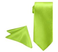 WedDecor Lime green Satin Skinny Necktie and Pocket Square Set for Men