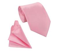 WedDecor Men’s Solid Baby Pink Satin Tie and Pocket Square Set - Classic Neck Tie & Handkerchief for Casual & Formal Wear, Business Meetings, Weddings, Proms, and Parties