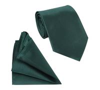 WedDecor Men’s Solid Dark Green Satin Tie and Pocket Square Set - Classic Neck Tie & Handkerchief for Casual & Formal Wear, Business Meetings, Weddings, Proms, and Parties