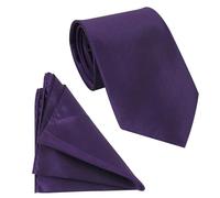 WedDecor Men’s Solid Dark Purple Satin Tie and Pocket Square Set - Classic Neck Tie & Handkerchief for Casual & Formal Wear, Business Meetings, Weddings, Proms, and Parties
