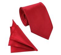 WedDecor Men’s Solid Dark Red Satin Tie and Pocket Square Set - Classic Neck Tie & Handkerchief for Casual & Formal Wear, Business Meetings, Weddings, Proms, and Parties