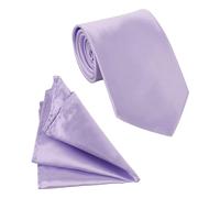 WedDecor Men’s Solid Lilac Purple Satin Tie and Pocket Square Set - Classic Neck Tie & Handkerchief for Casual & Formal Wear, Business Meetings, Weddings, Proms, and Parties