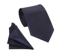 WedDecor Men’s Solid Navy Satin Tie and Pocket Square Set - Classic Neck Tie & Handkerchief for Casual & Formal Wear, Business Meetings, Weddings, Proms, and Parties