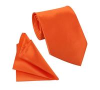 WedDecor Men’s Solid Orange Satin Tie and Pocket Square Set - Classic Neck Tie & Handkerchief for Casual & Formal Wear, Business Meetings, Weddings, Proms, and Parties