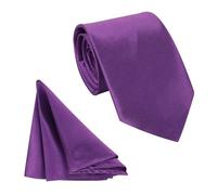 WedDecor Men’s Solid Purple Satin Tie and Pocket Square Set - Classic Neck Tie & Handkerchief for Casual & Formal Wear, Business Meetings, Weddings, Proms, and Parties