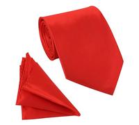 WedDecor Men’s Solid Red Satin Tie and Pocket Square Set - Classic Neck Tie & Handkerchief for Casual & Formal Wear, Business Meetings, Weddings, Proms, and Parties