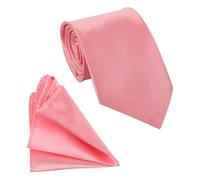 WedDecor Men’s Solid Rose Pink Satin Tie and Pocket Square Set - Classic Neck Tie & Handkerchief for Casual & Formal Wear, Business Meetings, Weddings, Proms, and Parties