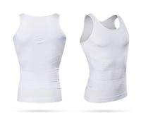 WedDecor Men's Sleeveless Slimming Vest, Tummy Tank Top Body Shaper, Compression Shirt, Elastic Shapewear, Tummy Control Undershirt for Men, Comfortable Waist Compression, UK - M, White, 1pc