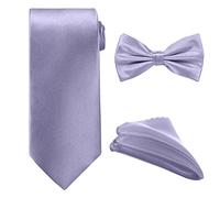 WedDecor Men's Solid Neck Tie, Bow Tie & Handkerchief Set For Wedding Party, Casual Classic Ties & Pocket Square Handkerchief Hanky Sets Gifts Necktie for Men, Lilac Purple