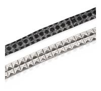WedDecor Metal Hot Fix Silver 2 Row Pyramid Stud Trim Iron-on Nailhead Mesh Embellishment Lace Clothing Decoration Bags Purse DIY Craft Project Leathercraft Fashion Accessories, 1 Metre, 20mm