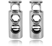 WedDecor Metal Push Button Twin Hole Cord Lock Spring Loaded Toggle Stopper for Shoelaces, Jackets, Sportswear, Clothing, Backpacks, Luggage, DIY Craft Projects (Silver, 5pcs)