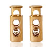 WedDecor Metal Push Button Twin Hole Cord Lock Spring Loaded Toggle Stopper for Shoelaces, Jackets, Sportswear, Clothing, Backpacks, Luggage, DIY Craft Projects (Gold, 2pcs)