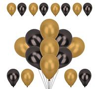 WedDecor Metallic Balloons, 100pcs 10 Inch Shiny Mixed Black & Gold Balloons for Birthday, Baby Shower, Wedding, Little Mermaid Parties, Festivals Carnival Party Decorations
