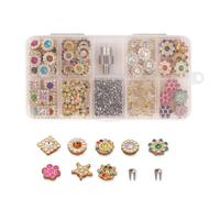 WedDecor Mixed Shape Crystal Gem Buttons 100pcs - Flower Shaped Rhinestone Buttons and Multicoloured with Silver Dome Spike Studs and 1pc Die Tool Set for DIY Crafts and Sewing Projects