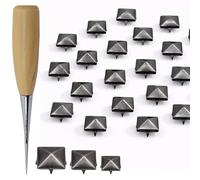 WedDecor Mixed Size Pyramid Rivet Stud Set, 4 Prong Metal Studs in Gunmetal, with Wooden Awl Tool for Leather, Denim, Footwear, Handbags & Craft, Costumes & Leather Accessories - 400pcs