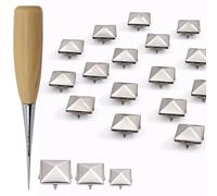 WedDecor Mixed Size Pyramid Rivet Stud Set, 4 Prong Metal Studs in Silver, with Wooden Awl Tool for Leather, Denim, Footwear, Handbags & Craft - 400pcs