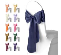 WedDecor Navy Satin Sash Ribbon Fuller Bow for Bridal Wedding Birthday Engagement Reception Party Banquet Event Dining Chair Decoration -7" x 108" (18 x 274cm) - 1pc