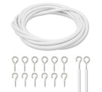 WedDecor Net Curtain Wire and Hooks Set, 2 Metres Multi-Purpose Wire Cord Cable with 6 Hooks & 6 Eyes, Perfect Curtain Wire Kit, Cut to Any Size Length, White
