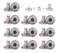 Weddecor No-Sew 17mm Jean Button Replacements, Instant Fit Jeans Button Pins, Detachable Tool-Free Buttons, Reusable Instant Buttons for Denim Jeans & Jackets, Silver, 10pcs