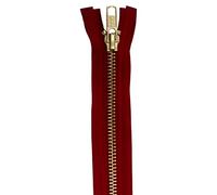 WedDecor Open-Ended Red YKK Zipper Medium Weight Golden Teeth Brass for Heavier Fabric DIY Crafts, Dresses, Jacket & Craft Projects - 22 Inch (56cm), 1pc