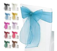 Weddecor Organza Sashes for Chair Covers Fuller Bow Ribbons in Aqua Blue for Banquet, Birthday, Anniversary, Christmas Parties, Event Decoration, 17cm x 280cm, 25pcs