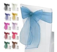 WedDecor Organza Sashes For Chair Covers Fuller Bow Ribbons In Baby Blue for Banquet, Wedding Decor, Birthday, Anniverysary, Christmas Parties, Event Decoration, 17cm x 280cm, 100pcs