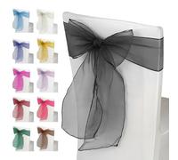 Weddecor Organza Sashes for Chair Covers Fuller Bow Ribbons in Black for Banquet, Birthday, Anniversary, Christmas Parties, Event Decoration, 17cm x 280cm, 100pcs