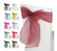 Weddecor Organza Sashes for Chair Covers Fuller Bow Ribbons in Burgundy for Banquet, Birthday, Anniversary, Christmas Parties, Event Decoration, 17cm x 280cm, 25pcs