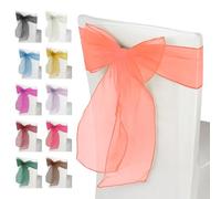 Weddecor Organza Sashes for Chair Covers Fuller Bow Ribbons in Coral Orange for Banquet, Birthday, Anniversary, Christmas Parties, Event Decoration, 50pcs