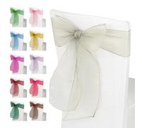 WedDecor Organza Sashes for Chair Covers Fuller Bow Ribbons in Ivory for Banquet, Birthday, Anniversary, Christmas Parties, Event Decoration, 17cm x 280cm, 50pcs