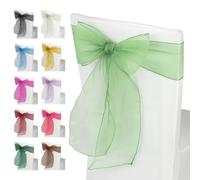 WedDecor Organza Sashes for Chair Covers Fuller Bow Ribbons in Mint Green for Banquet, Birthday, Anniversary, Christmas Parties, Event Decoration, 17cm x 280cm, 100pcs