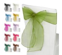 Weddecor Organza Sashes for Chair Covers Fuller Bow Ribbons in Sage Green for Banquet, Birthday, Anniversary, Christmas Parties, Event Decoration, 17cm x 280cm, 25pcs