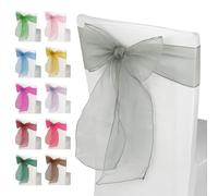Weddecor Organza Sashes for Chair Covers Fuller Bow Ribbons in Silver for Banquet, Birthday, Anniversary, Christmas Parties, Event Decoration, 17cm x 280cm, 25pcs