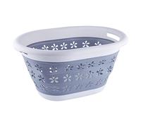 WedDecor Oval Foldable Laundry Basket 16L Collapsible Plastic Floral Laundry Basket Sturdy Folding Washing Bin Basket Clothes Storage Multi Purpose Container for Bedroom, Laundry, Grey