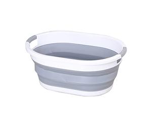 WedDecor Oval Foldable Laundry Basket 24L Collapsible Plastic Laundry Basket Pop up Bin Washing Basket Clothes Storage Multi Purpose Folding Container for Bedroom, Laundry, Grey