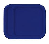 WedDecor Pack of 14 Paper Plates, 9" x 9" Strong Square Disposable Paper Plates Perfect for Picnics, BBQ, Birthday, Baby Shower, Wedding & Christmas Events, Navy Blue