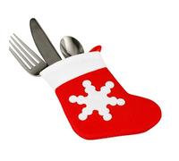 WedDecor Pack of 6 Christmas Table Decorations Snowflake Design Stockings and Silverware Holders, These Cutlery Pockets Are Great for Your Holiday Dinner, Complete with Santa Claus Red Socks