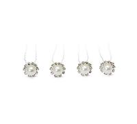WedDecor Pearl Beige Flower Diamante Crystal Hair Pins Clips U Shaped with Zigzag Pattern for Women & Girls Wedding Bridal Party Hair Clips Accessories,White,5pcs