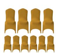 WedDecor Plain Gold Spandex Chair Cover Stretch Removable Slipcover Dining Room Wedding Decor, Christmas Party, Banquet, Anniversary, Birthday Decoration, 10pcs