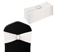 WedDecor Plain Spandex Chair Bands with Slider Buckle, White, 10pcs
