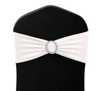 WedDecor Plain Spandex Chair Bands with Slider Buckle, White, 1pc
