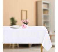 WedDecor Polyester Fabric Tablecloths 90 x 132 inch Rectangular Tablecloth Kitchen Washable Dining Tablecloth for Wedding, Party, Premium Table Top Restaurant, Decoration, White, 5pcs
