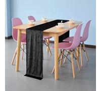 WedDecor Premium Crushed Velvet Table Runner, Black Dining Glitz Soft Fabric For Kitchen Wedding Banquet & Special Events Party Table Linen Layout Decoration, 5pcs