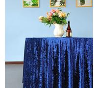 WedDecor Premium Crushed Velvet Tablecloth, 108" Navy Blue Round Dining Glitz Soft Fabric Tablecover For Kitchen Wedding Banquet & Special Events Party Table Decoration, Pack of 1