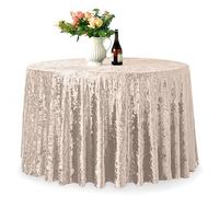 WedDecor Premium Crushed Velvet Tablecloth, 120" Blush Pink Round Dining Glitz Soft Fabric Tablecover For Kitchen Wedding Banquet & Special Events Party Table Decoration, Pack of 1