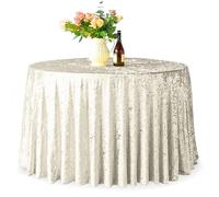 WedDecor Premium Crushed Velvet Tablecloth, 120" Ivory Round Dining Glitz Soft Fabric Tablecover For Kitchen Wedding Banquet & Special Events Party Table Decoration, Pack of 1