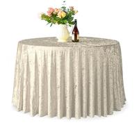 WedDecor Premium Crushed Velvet Tablecloth, 132" Champagne Round Dining Glitz Soft Fabric Tablecover For Kitchen Wedding Banquet & Special Events Party Table Decoration, Pack of 1