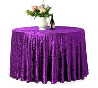 WedDecor Premium Crushed Velvet Tablecloth, 132" Purple Round Dining Glitz Soft Fabric Tablecover For Kitchen Wedding Banquet & Special Events Party Table Decoration, Pack of 1